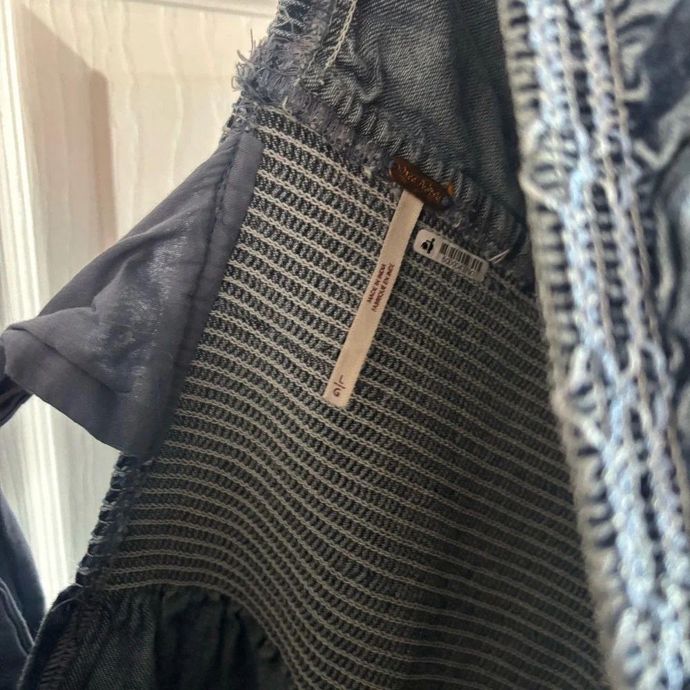 Free People Easy to Love Denim Mini Dress‎ Size L - Picture 6 of 7